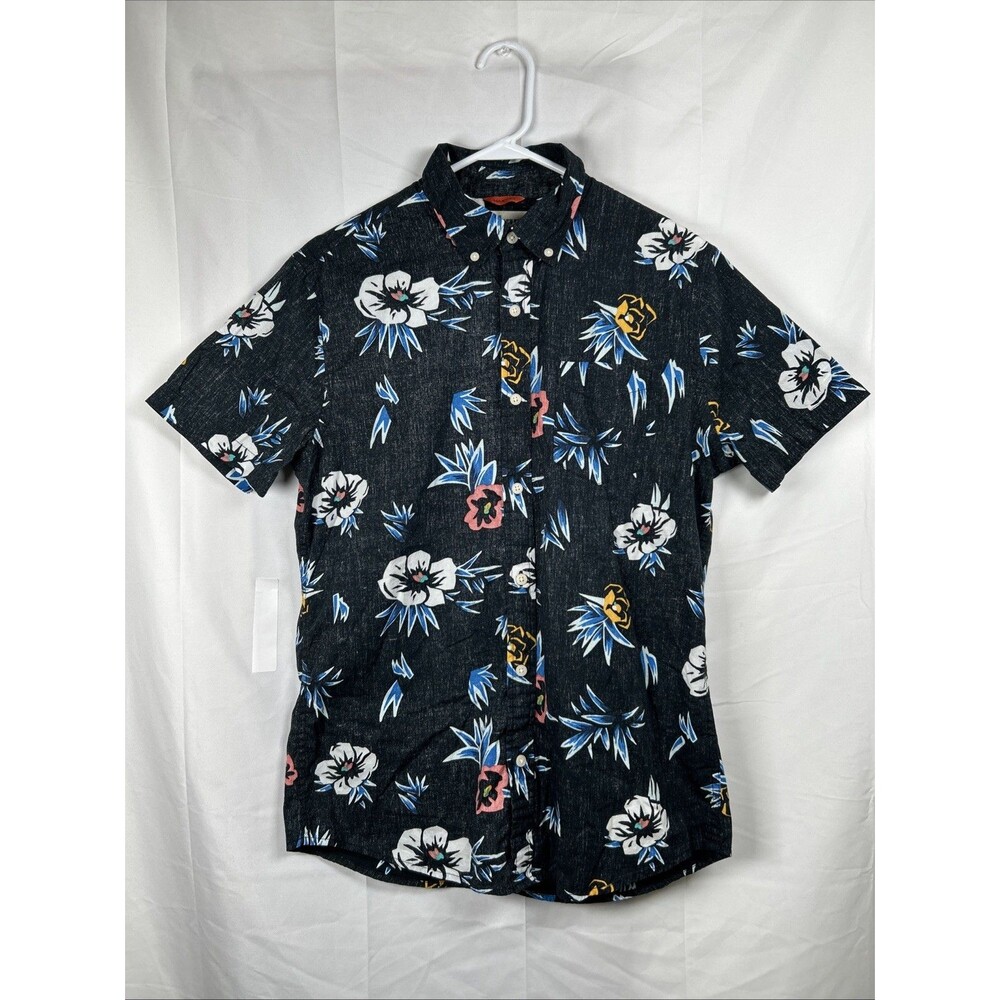 Urban Pipeline Floral Button Down Shirt Large Black Blue Hawaiian Max Flex